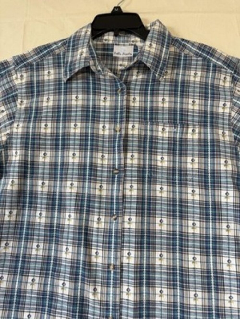 Bobbie Brooks Top Womens XL Blue Plaid Embroidered Short Sleeve Button Up Shirt - Picture 9 of 12